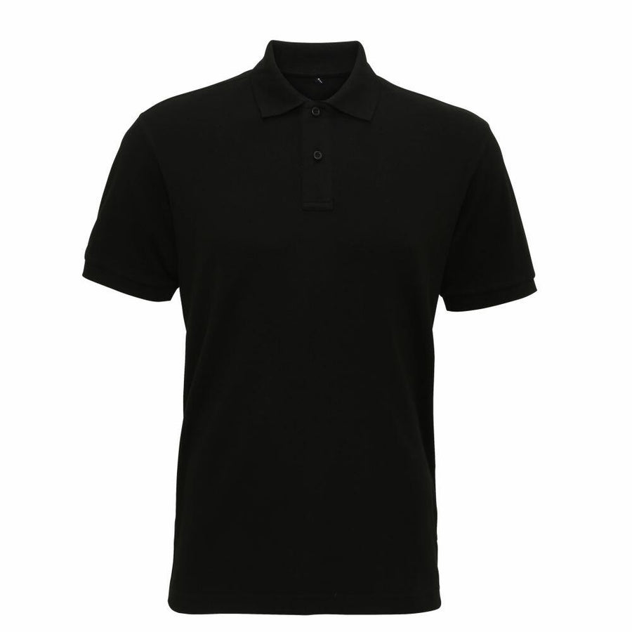 Asquith & Fox AQ005 black polo shirt featuring short sleeves and a buttoned collar, displayed against a plain white background.