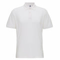 A short-sleeved polo shirt from Asquith & Fox, featuring a plain white design with a collar and three buttons down the front, is displayed against a plain white background. The product code for this item is AQ005.