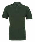 A plain dark green polo shirt, identified as product AQ010 by Asquith & Fox, featuring a collar and three buttons down the front, is displayed against a white background.