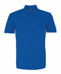 The Asquith & Fox AQ010, a plain blue polo shirt featuring short sleeves and a collar, is showcased against a white background.