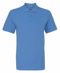 A plain blue polo shirt featuring a collar and three buttons on the front from Asquith & Fox, product code AQ010.