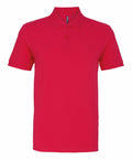 Product Name: AQ010 by Asquith & Fox, a plain red polo shirt with short sleeves and a collar, featuring a two-button placket on the front. The shirt is showcased against a white background.