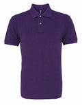 A plain purple polo shirt from Asquith & Fox, identified as product AQ010, is displayed against a white background. The shirt features a collar and three buttons, with short sleeves and a simple design.