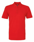 Asquith & Fox's AQ010 is a red polo shirt featuring short sleeves, a collar, and a classic three-button placket, presented against a white background in a plain design.