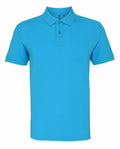An Asquith & Fox AQ010, a plain turquoise polo shirt featuring short sleeves and a three-button collar, displayed on a white background.