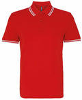 Displayed against a plain white background, the product named AQ011 from Asquith & Fox is a red polo shirt with white trim on the collar and sleeve cuffs, featuring a button-up collar.