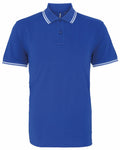 Asquith & Fox AQ011, a blue polo shirt featuring a white-striped collar and sleeve edges, front view.