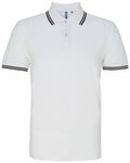 The AQ011 by Asquith & Fox is a white short-sleeved polo shirt with black and white striped trim on the collar and sleeve cuffs, featuring a three-button placket.