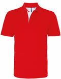 Asquith & Fox AQ012 red polo shirt with a collar and white button placket, displayed on a white background.