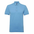 The AQ015, a light blue short-sleeve polo shirt by Asquith & Fox, features a collar and three buttons and is displayed against a white background.