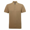 The AQ015 by Asquith & Fox is a plain brown polo shirt with short sleeves and a collar, featuring a three-button placket. It's displayed on a white background to highlight its simple and classic design.