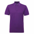 The AQ015 shirt by Asquith & Fox is a purple polo with short sleeves and a collar, featuring a three-button placket, and is showcased against a white background.