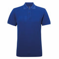 A plain blue polo shirt from Asquith & Fox, featuring a classic collar and three-button placket, short sleeves, and a simple, clean design displayed on a white background. Product Code: AQ015.