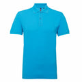 A vibrant blue polo shirt featuring a collar and three buttons down the front, branded by Asquith & Fox with product code AQ015, is showcased against a plain white background.