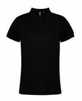 An AQ020 short-sleeve polo shirt by Asquith & Fox, featuring a plain black design with a collar and a three-button placket.