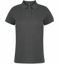 The AQ020 by Asquith & Fox is a dark gray polo shirt featuring short sleeves and a classic collar, complete with a three-button placket on the front. The shirt is displayed against a white background.