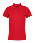 The AQ020 by Asquith & Fox is a plain red polo shirt featuring short sleeves, a collar, and two buttons. The shirt boasts a simple and classic design.