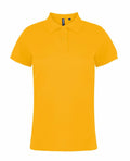 The AQ020 by Asquith & Fox is a vibrant yellow polo shirt featuring short sleeves, a collar, and a front button placket. It is displayed against a plain white background.