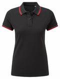 Asquith & Fox AQ021 black polo shirt featuring red trim on the collar and sleeves.