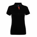 Asquith & Fox short-sleeve polo shirt AQ022, featuring a black design with an orange inner collar and a three-button placket, displayed on a white background.
