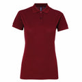 An Asquith & Fox AQ025 polo shirt in plain burgundy, featuring short sleeves, a collar, and three buttons.
