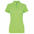 Asquith & Fox's AQ025, a vivid green short-sleeve polo shirt featuring a collar and three buttons, showcased on a plain white background.