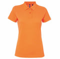 Introducing the Asquith & Fox AQ025: a vibrant orange polo shirt, designed with short sleeves and a classic collar. This stylish piece features a three-button placket and is showcased against a simple white background.