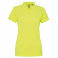 The AQ025 short-sleeved polo shirt by Asquith & Fox features a vibrant yellow hue, a classic collar, and two front buttons, all showcased against a white background.