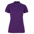 A purple short-sleeve polo shirt from Asquith & Fox, featuring a collar and three buttons, identified as Product AQ025, is displayed against a plain white background.