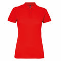 A red short-sleeved AQ025 polo shirt by Asquith & Fox, featuring a collar and three buttons.