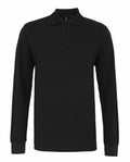 The AQ030 polo shirt by Asquith & Fox features a black color, long sleeves, a collar, and three buttons.