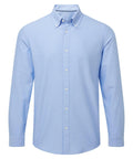 A light blue, long-sleeve button-up shirt from Shirts, featuring a button-down collar and white buttons on the front and collar points, displayed against a white background.