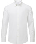 The Shirts product is a neatly pressed, plain white long-sleeve button-up with a collar and buttoned cuffs, shown on a white background. It features a classic, formal style.