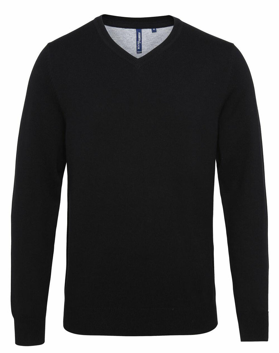 Asquith & Fox AQ042 black v-neck sweater with long sleeves, displayed on a plain white background.