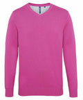 Product AQ042 by Asquith & Fox is a vibrant pink long-sleeve sweater featuring a V-neck design, beautifully showcased on a plain white background.