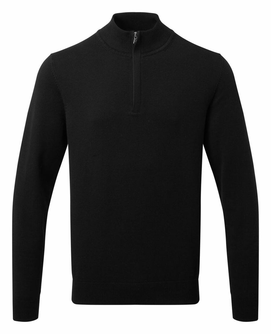The AQ048 is a black pullover sweater by Asquith & Fox, featuring a high collar and a half-zipper front.