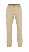 The Asquith & Fox AQ050 pants are showcased on a minimalist white background, highlighting their khaki color. They feature a button and zip closure, belt loops, and two front pockets. The fabric looks lightweight, making them ideal for casual wear.