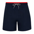 Asquith & Fox AQ053 swim shorts in navy blue feature a red waistband and a black and white drawstring at the front.