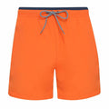 The AQ053 swim shorts by Asquith & Fox feature a vibrant orange color with a contrasting black waistband and a black-and-white drawstring tied at the front. These shorts are designed with a minimalist style, free of any visible patterns or logos.