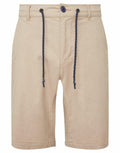 Product AQ057 by Asquith & Fox features beige shorts with a blue drawstring, button closure, and side pockets, showcased against a white background.