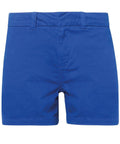 Asquith & Fox AQ061 blue denim shorts featuring belt loops, a button, and zipper closure, displayed against a white background.