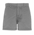 The AQ061 tailored gray high-waisted shorts by Asquith & Fox feature belt loops and a zipper fly, showcased against a plain white background.