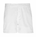 A pair of Asquith & Fox AQ061 plain white shorts featuring belt loops and visible front stitching, displayed on a white background.