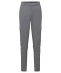 Chinos in plain grey featuring belt loops, a zip fly, and a slim fit style, displayed against a white background.
