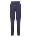 Navy blue slim-fit chinos with belt loops, a front zip, and two side pockets, shown on a plain white background.