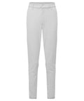 A pair of light grey chinos featuring straight legs, belt loops, a front zip fastening, and side pockets, displayed against a white background.