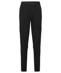 A pair of black chinos featuring straight legs, belt loops, front pockets, and a simple waistband, photographed against a white background.
