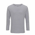 An Asquith & Fox AQ070 long-sleeve shirt featuring black and white stripes is showcased on a plain background.