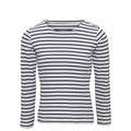 A product shot of the AQ071 long-sleeve shirt by Asquith & Fox, featuring black and white stripes, set against a plain white background.