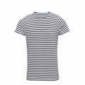 The product, AQ072 by Asquith & Fox, is a white T-shirt adorned with black horizontal stripes and is showcased against a white background.